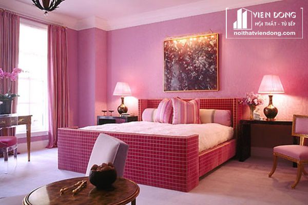 thiết kế phòng ngủ vợ chồng màu tím đẹp